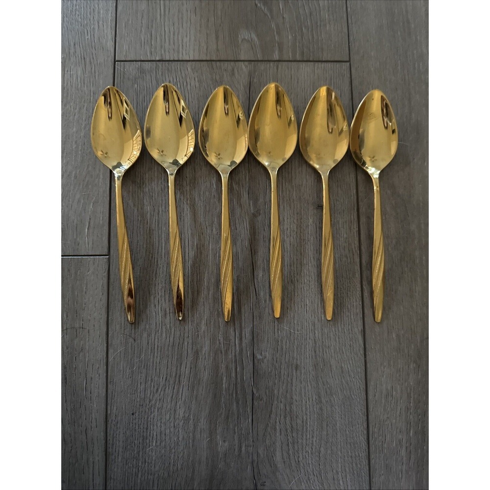 6 PCs‎ American Flair Gold Stainless Silverware Place Oval Soup Spoons IS 7"